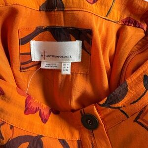 Anthropologie Bright Orange Jacket with Floral Accents